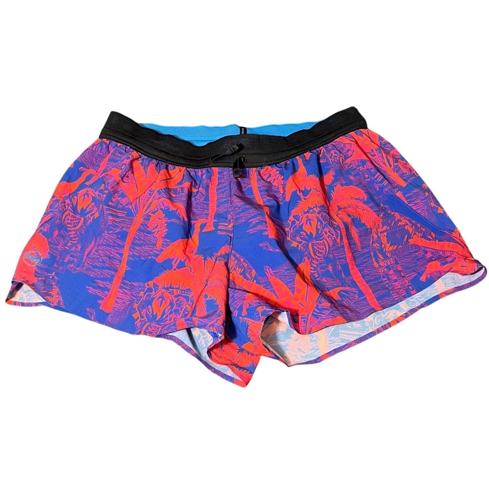 Janji AFO Middle Short Women Size M Blue Red Tropical Palm Tree Running Athletic